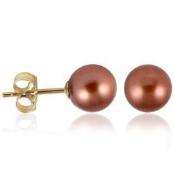 Natural Freshwater Chocolate Pearl Earrings in Yellow Gold