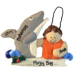 Male Swimming with Dolphins Dough Ornament