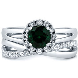 Simulated Emerald and Cubic Zirconia Wedding Ring Set