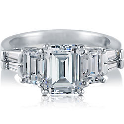 Emerald Cut Cubic Zirconia 3-Stone Ring in Sterling Silver