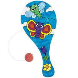 12 Color Your Own Wood Spring Paddleball Games