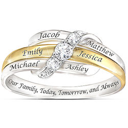 White Topaz Personalized Family Sterling Silver & Gold Ring