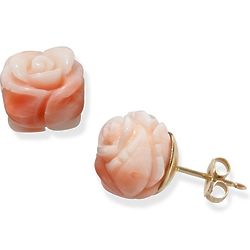 Coral Flowers 14k Gold Stud Earrings