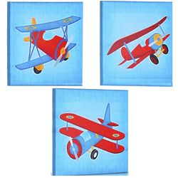 Lets Fly Set of 3 Airplane Canvas Art Prints