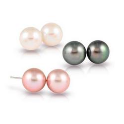 Natural Freshwater Pink, White and Black Pearl Earring Set