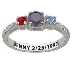 Sterling Silver Daughter's Birthstone Ring with CZ Accent