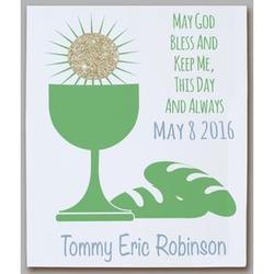 Personalized First Communion Eucharist Green Wall Canvas in Green