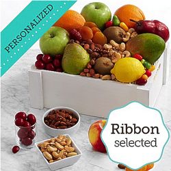 Fruit, Sweets, and Nuts Gift Crate with Personalized Ribbon