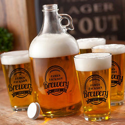 Personalized Black Label Brewery Growler and Glasses Set