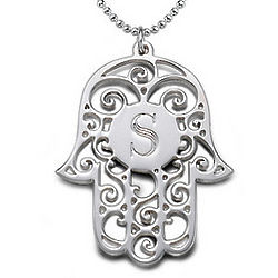 Silver Hamsa Necklace with Personalized Initial