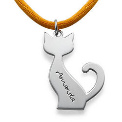 Personalized Silver Cat Necklace