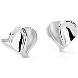 Satin Heart Stud Earrings in Sterling Silver