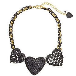 Crystal Accents Black Hearts Necklace