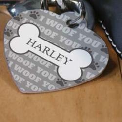 Personalized I Woof You Heart Dog Tag in Purple