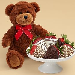 Teddy Bear & Half Dozen Fancy Chocolate Chip Covered Strawberries