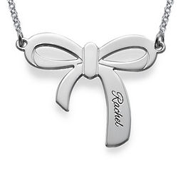 Personalized Silver Bow Necklace
