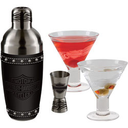 Harley-Davidson Martini Glasses with Cocktail Shaker