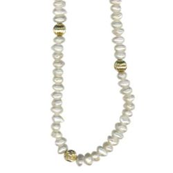 18" Freshwater Cultured Pearl & Fluted Gold Bead Necklace