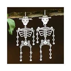 Dancing Skeletons Silver Filigree Earrings