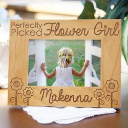Engraved Flower Girl Wood Picture Frame