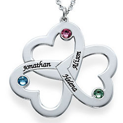 Personalized Triple Heart Birthstone Necklace
