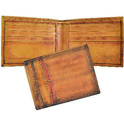 Baseball Stitch Brown Leather Bifold Wallet