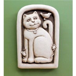 Stone Playing Cat and Mouse Wall Plaque