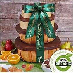 Organic Snacks and Fruits Gift Tower with Sympathy Ribbon