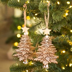 2 Pressed Wood Christmas Tree Ornaments