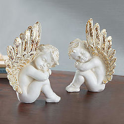 Pair of Golden Wing Angel Figurines
