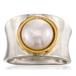 Cultured Pearl Band Ring in 18K Yellow Gold and Sterling Silver