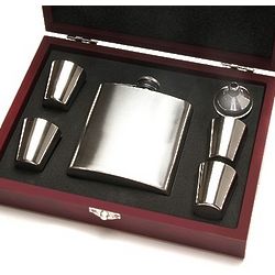 6 Ounce Steel Flask Set in Personalized Wooden Box