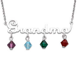 Sterling Silver Grandma Birthstone Charm Necklace