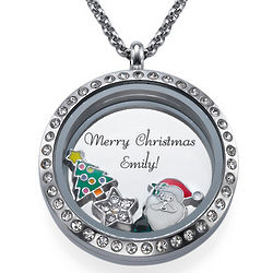 Engraved Merry Christmas Floating Charms and Birthstone Locket