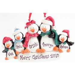 Engravable Five Penguin Family Christmas Ornament