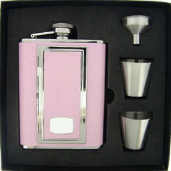 Pink Leather Cigarette Case in a Flask Gift Set