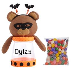 Personalized Halloween Bear Plush Treat Jar with Candy