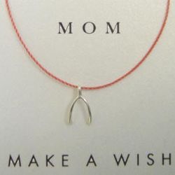 Sterling Silver Mom Make a Wish Necklace with Wishbone Charm