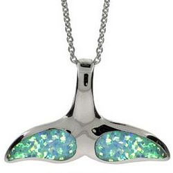 Sterling Silver and Opal Whale Tail Pendant