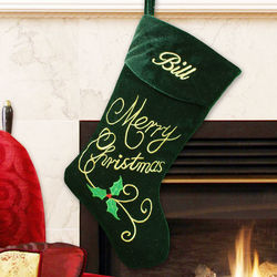 Embroidered Merry Christmas Velvet Stocking