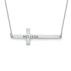 Engraved Horizontal Cross Necklace