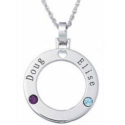 Personalized Couple's Name and Birthstone Disc Pendant