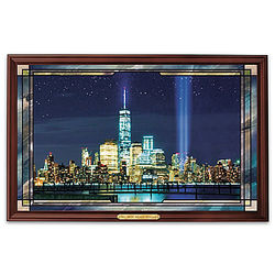 Never Forget New York Skyline Illuminated Stained Glass Panorama