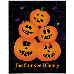 Personalized Stacked Halloween Pumpkin 4-Kid Family Canvas Print