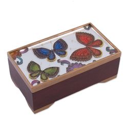 Butterfly Reflection Reverse Painted Glass Decorative Box