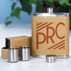 Engraved Initials Leather Flask