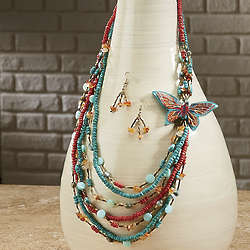 Butterfly Beaded Necklace and Earrings Set
