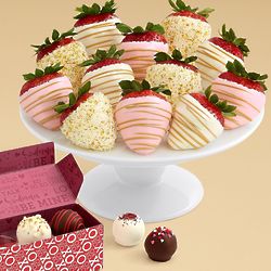 4 Valentine Cake Truffles and 1 Dozen Pink Champagne Strawberries