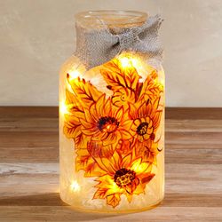 Lighted Jar Decoration with Painted Fall Scene