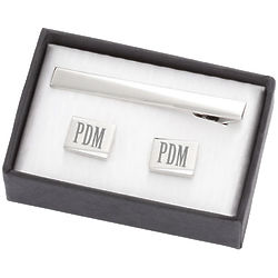 Personalized Dual Tone Modern Cufflinks and Tie Clip Set